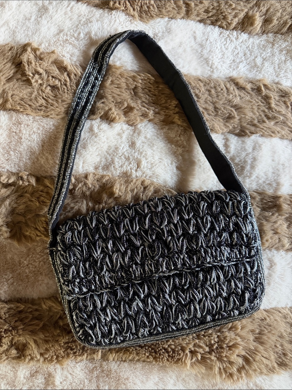 Maeve Black and Silver Woven Shoulder Bag